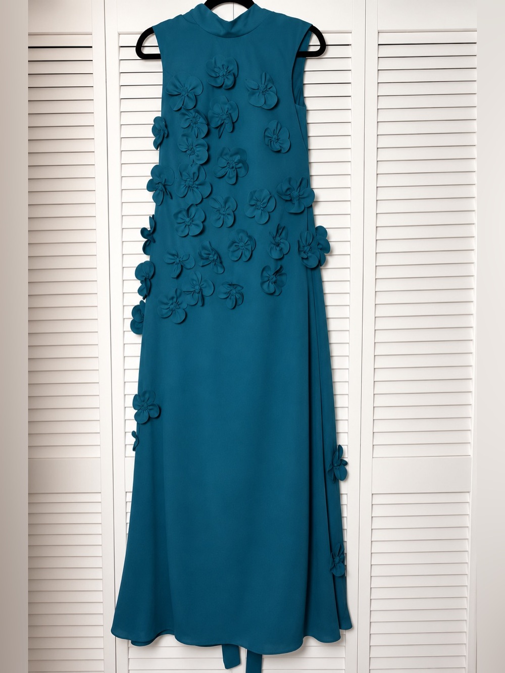 NWT Boutique Peacock Teal 3D Floral Appliqué Sleeveless Maxi Dress 4 & 0 - Picture 3 of 5